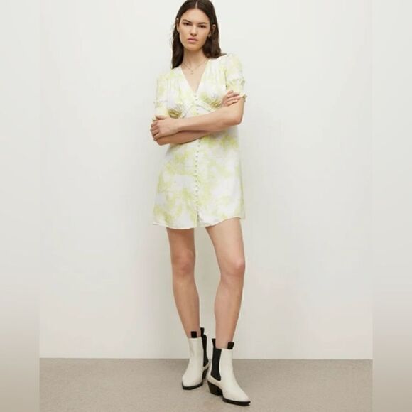 NWT Allsaints Demi Marama Dress Sz 8 All Saints- color citrus yellow - Picture 4 of 10